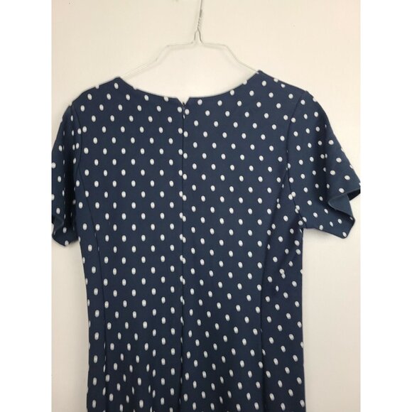 Lands End Womens Faux Wrap Dress Size 12P Blue Polka Dot Stretch Short Sleeve - Picture 4 of 6